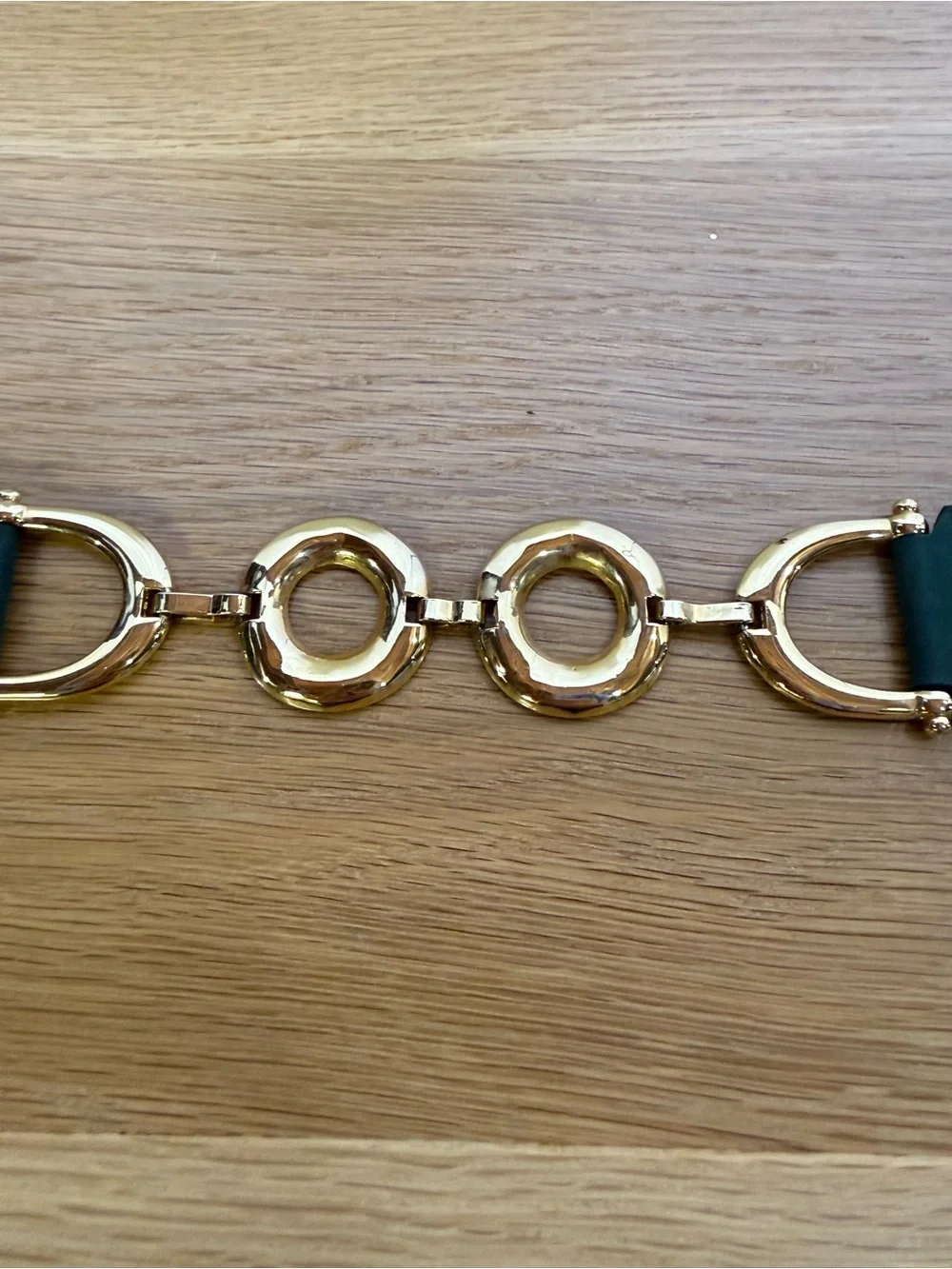 Medicis France Statement Belt Green Leather Gold Link Vintage small/medium 31 in